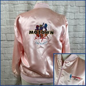 Vintage Motown Cafe Las Vegas XL Pink Satin Bomber Jacket Desert Inn